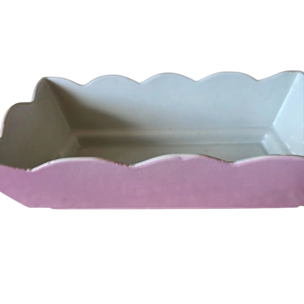 Hull USA Pink and White Scalloped Ceramic Planter Tray #155 Vintage 1950's